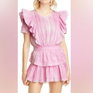 LoveShackFancy Pink Natasha Ruffle Mini Dress